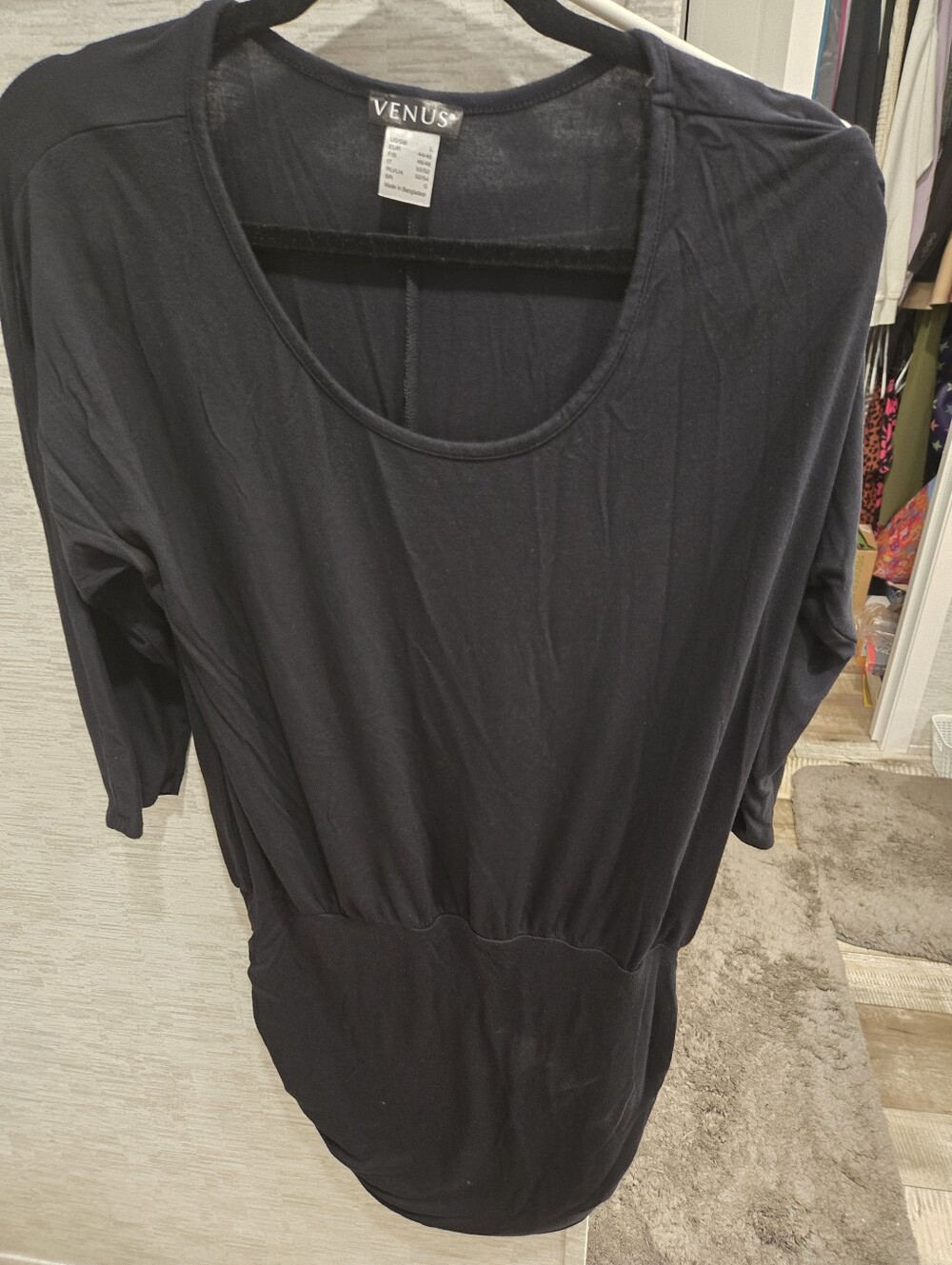VENUS Black Scoop Neck Longline Midi Dress